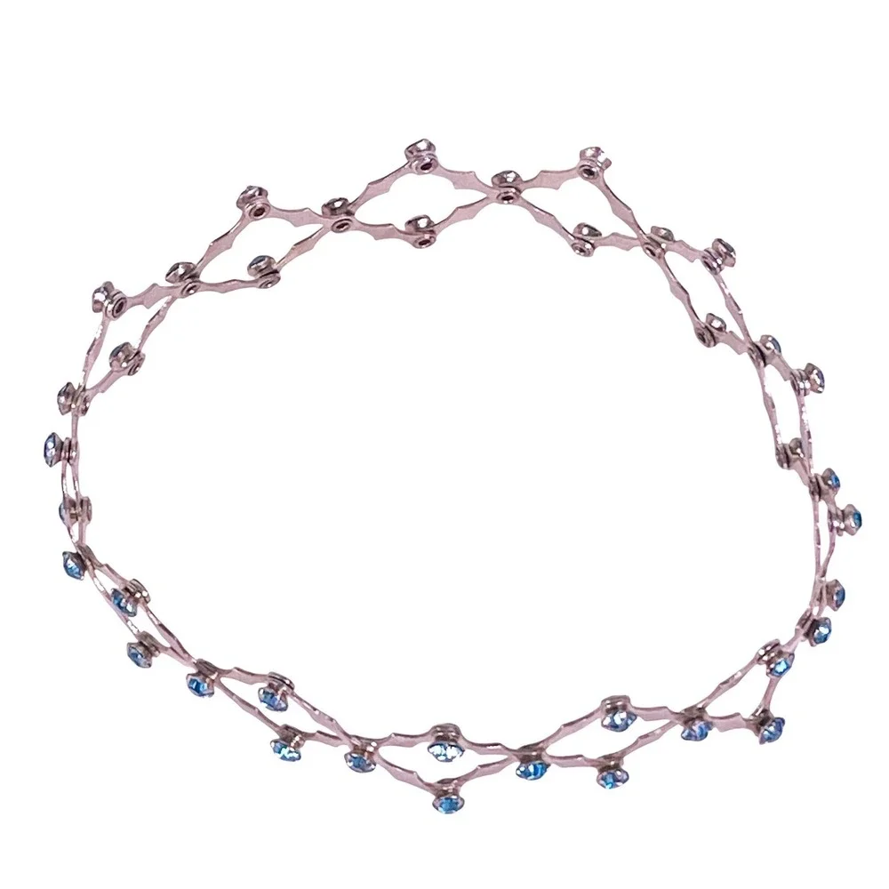 Vintage 1950s Expandable Chignon Hair Bun Cage‎ Silver Tone Blue Rhinestones